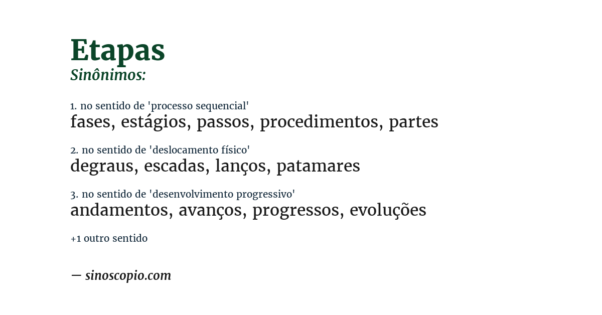 Sinônimo de etapas