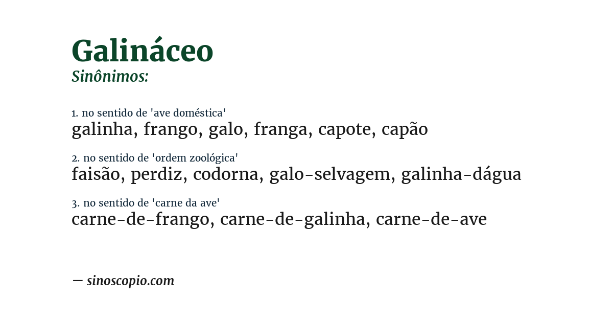 Sinônimo de galináceo