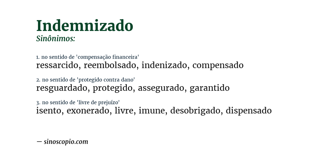 Sinônimo de indemnizado