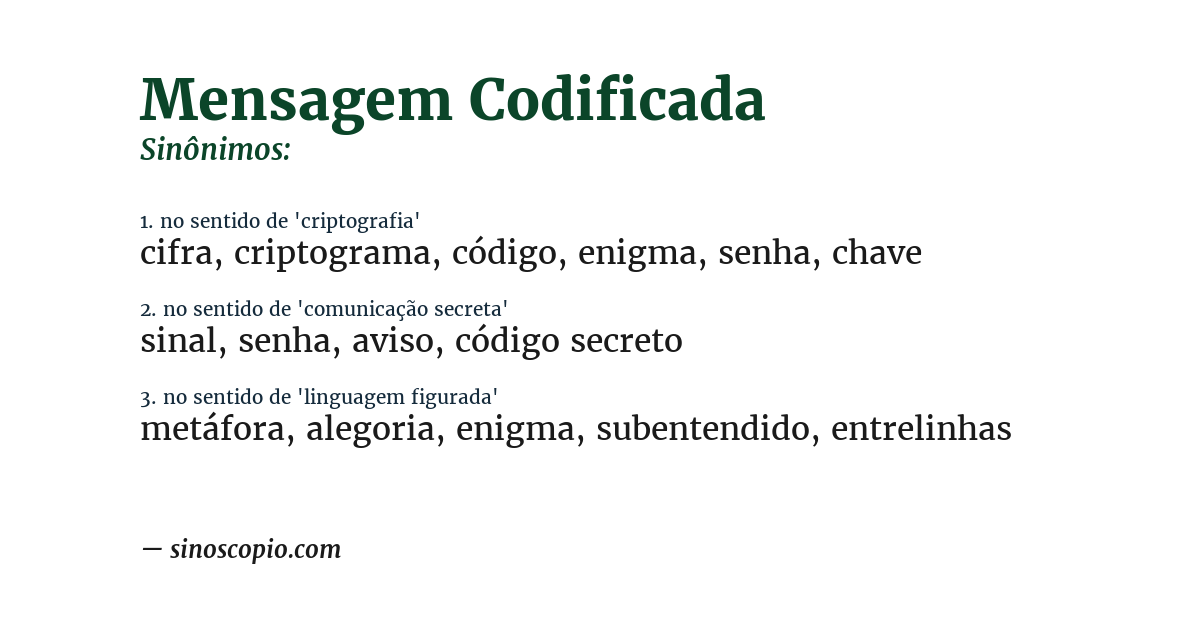 Sinônimo de mensagem codificada