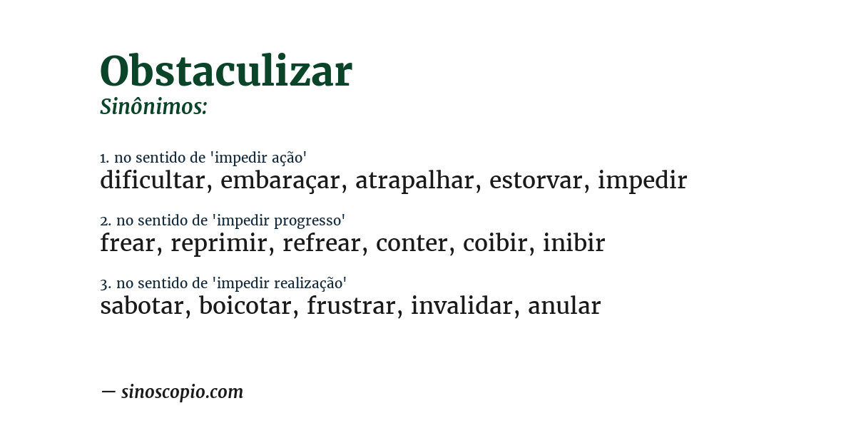 Sinônimo de obstaculizar