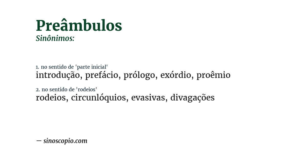 Sinônimo de preâmbulos