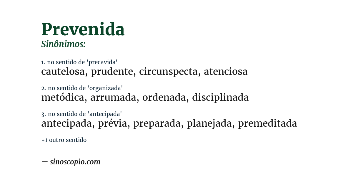 Sinônimo de prevenida