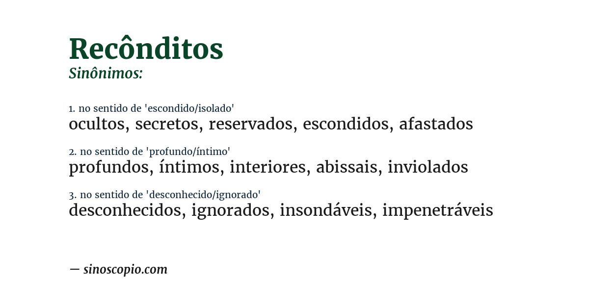 Sinônimo de recônditos