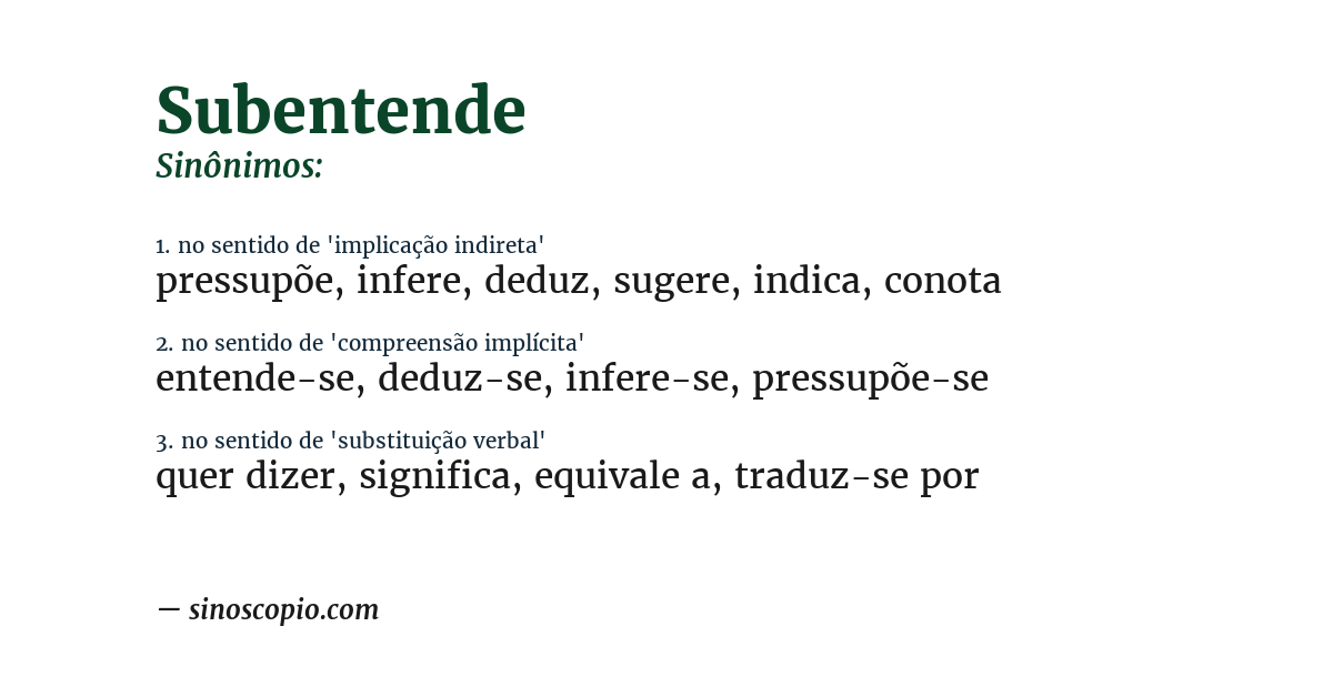 Sinônimo de subentende