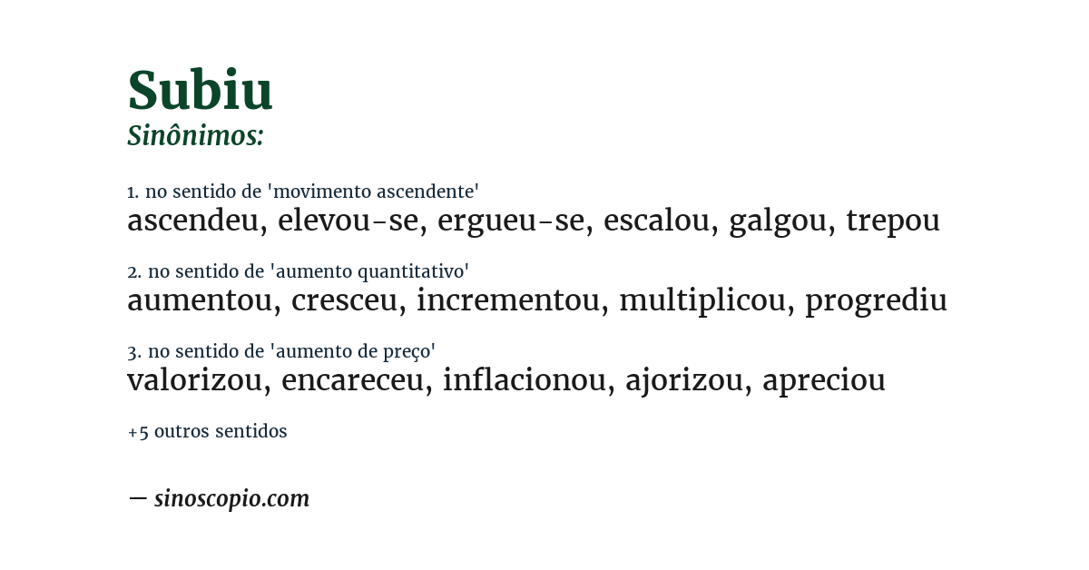 Sinônimo de subiu