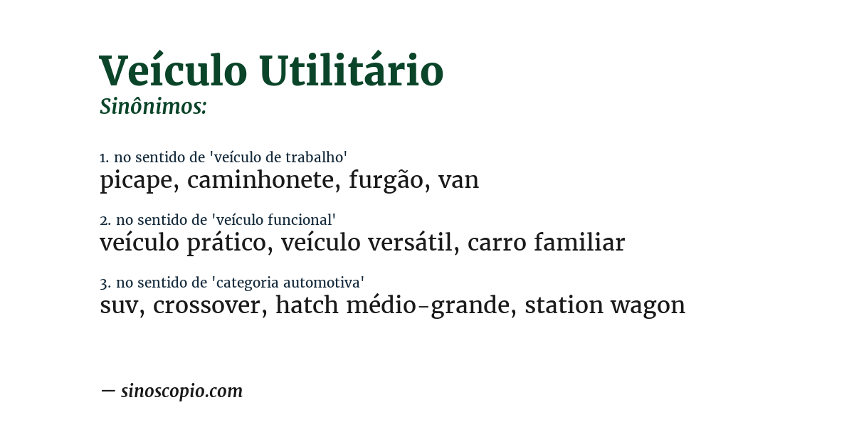 Sinônimo de veículo utilitário