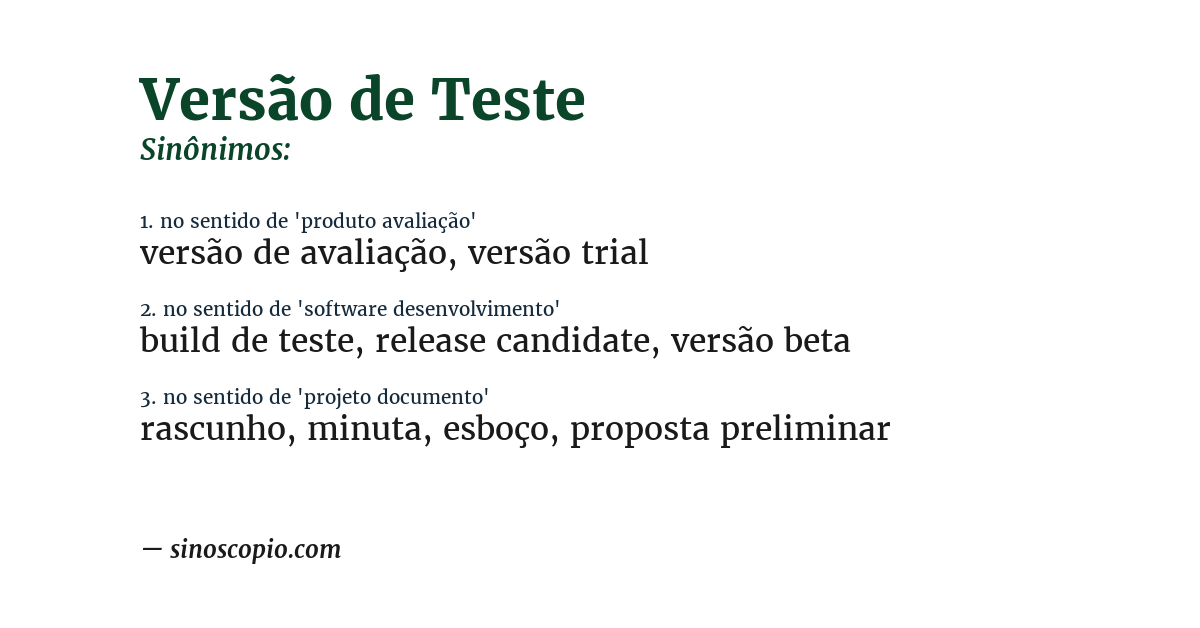 Sinônimo de versão de teste