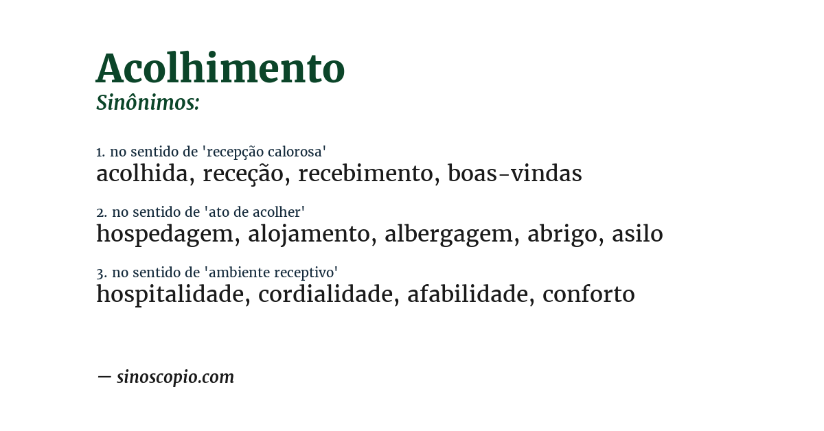 Sinônimo de acolhimento