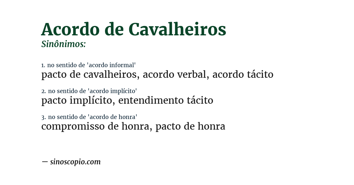 Sinônimo de acordo de cavalheiros