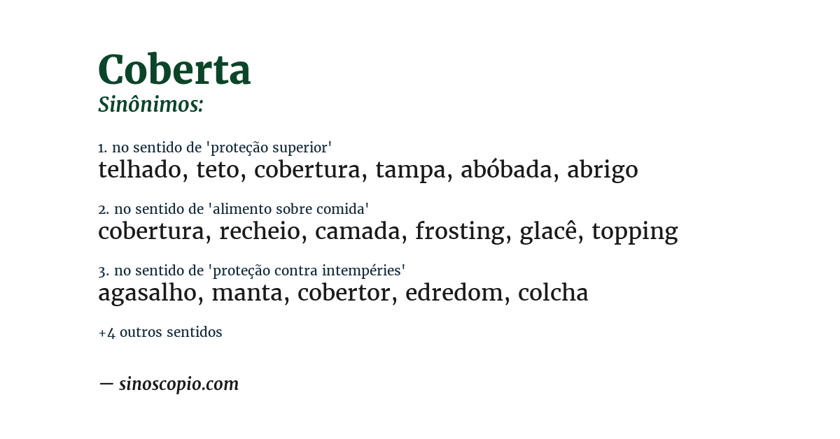 Sinônimo de coberta