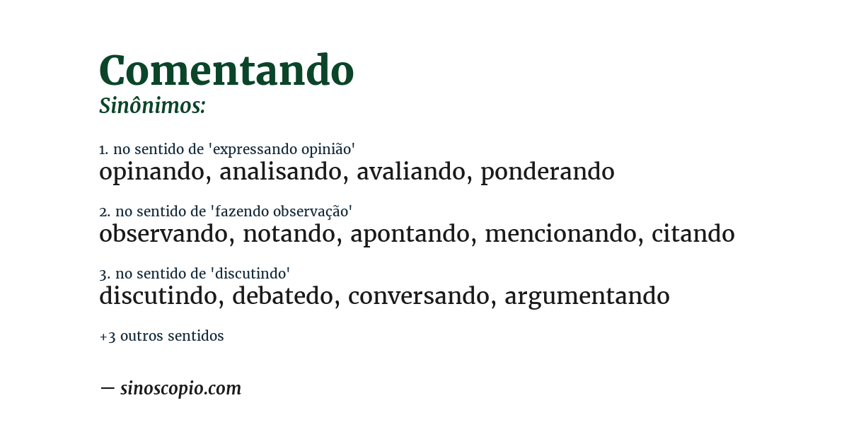 Sinônimo de comentando