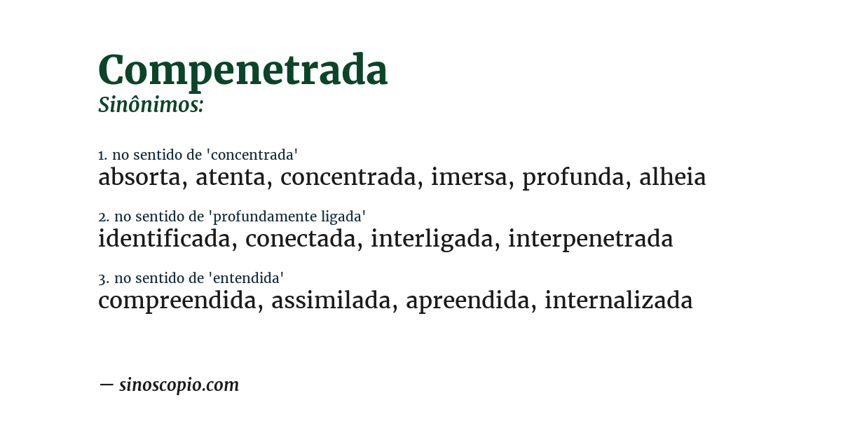Sinônimo de compenetrada