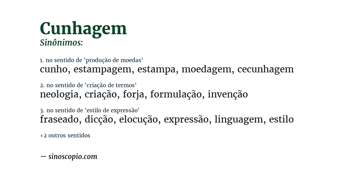 Sinônimo de cunhagem