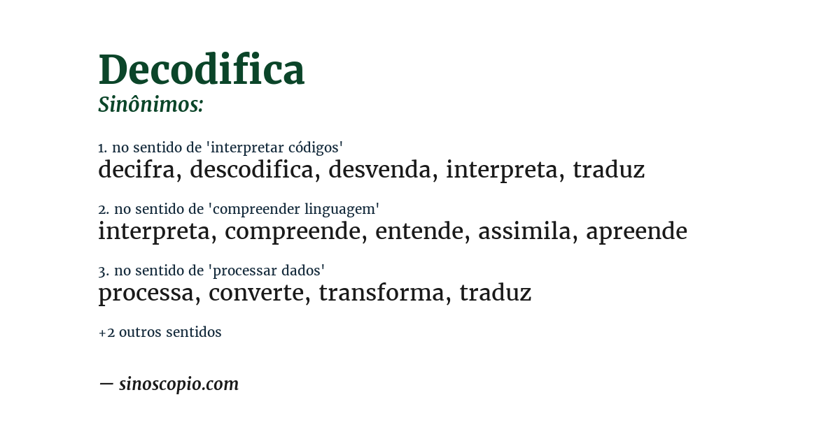 Sinônimo de decodifica
