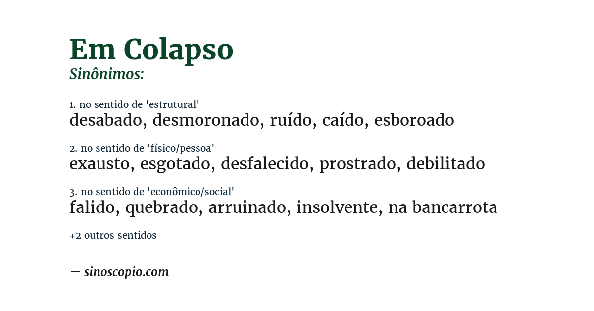 Sinônimo de em colapso