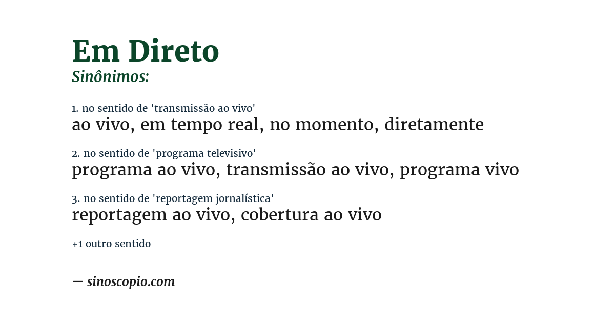 Sinônimo de em direto