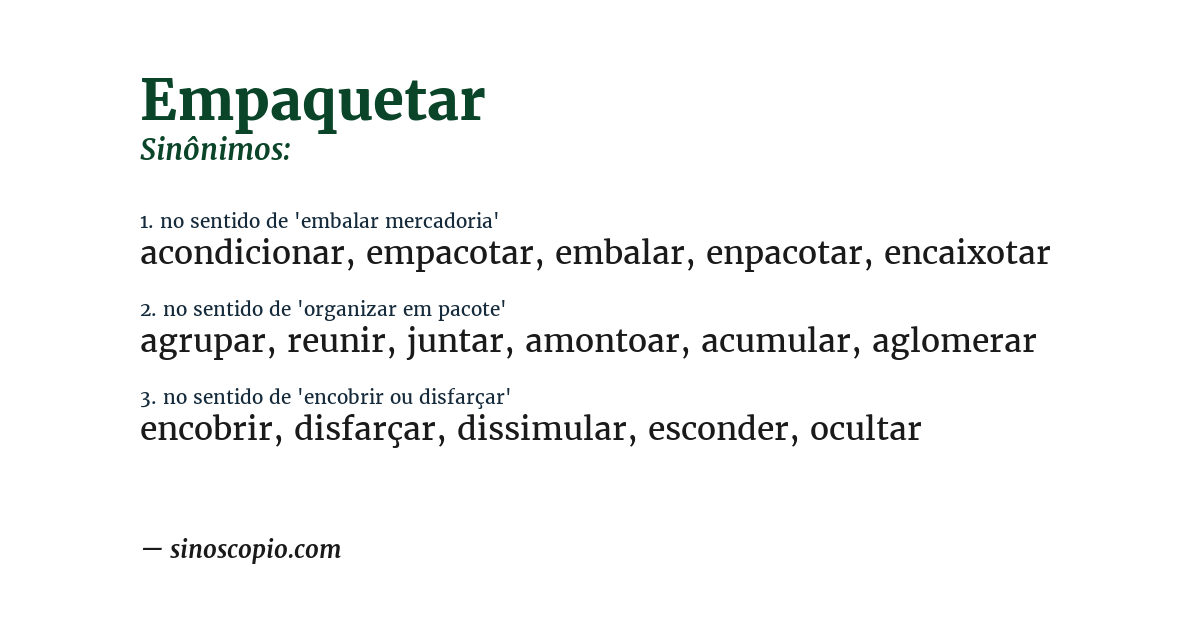 Sinônimo de empaquetar