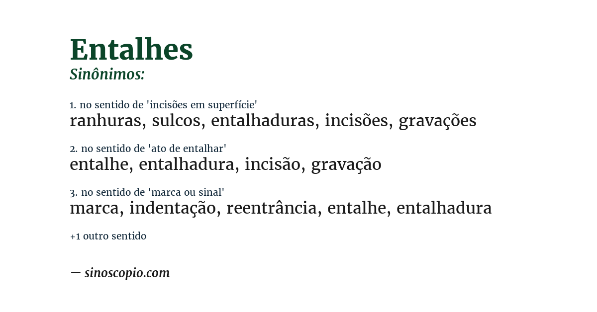 Sinônimo de entalhes