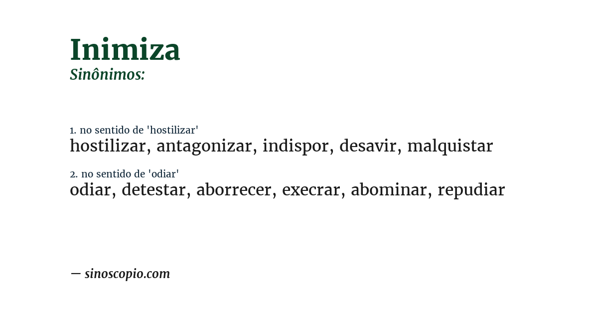 Sinônimo de inimiza