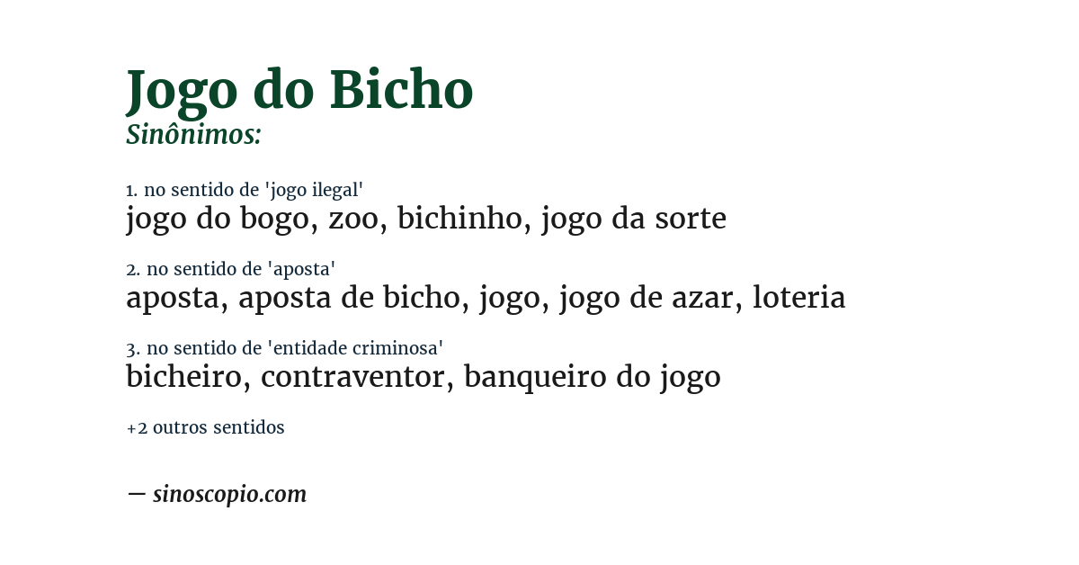 Sinônimo de jogo do bicho