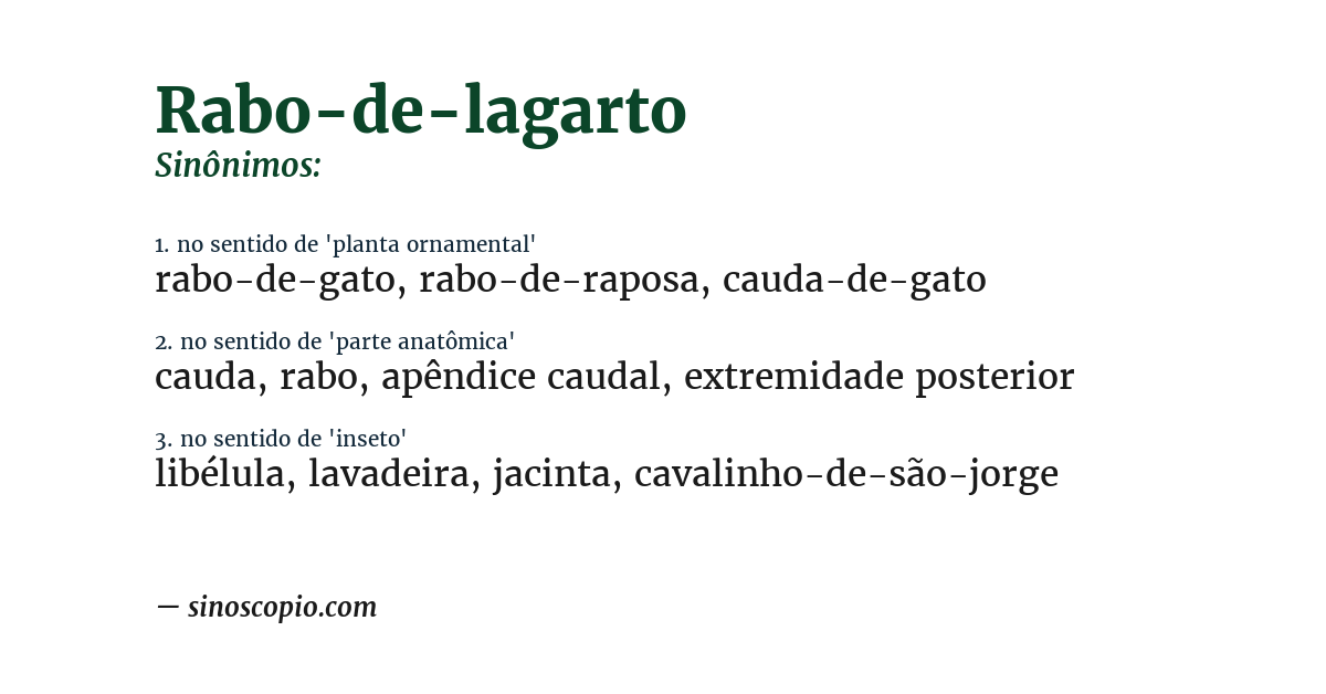 Sinônimo de rabo-de-lagarto