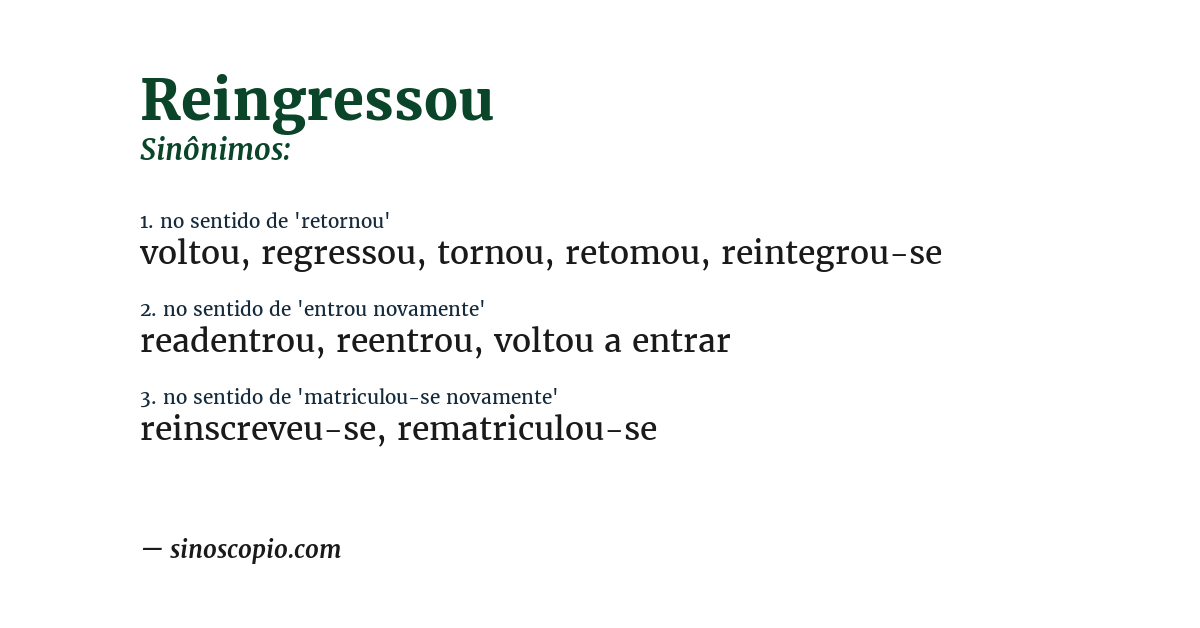 Sinônimo de reingressou