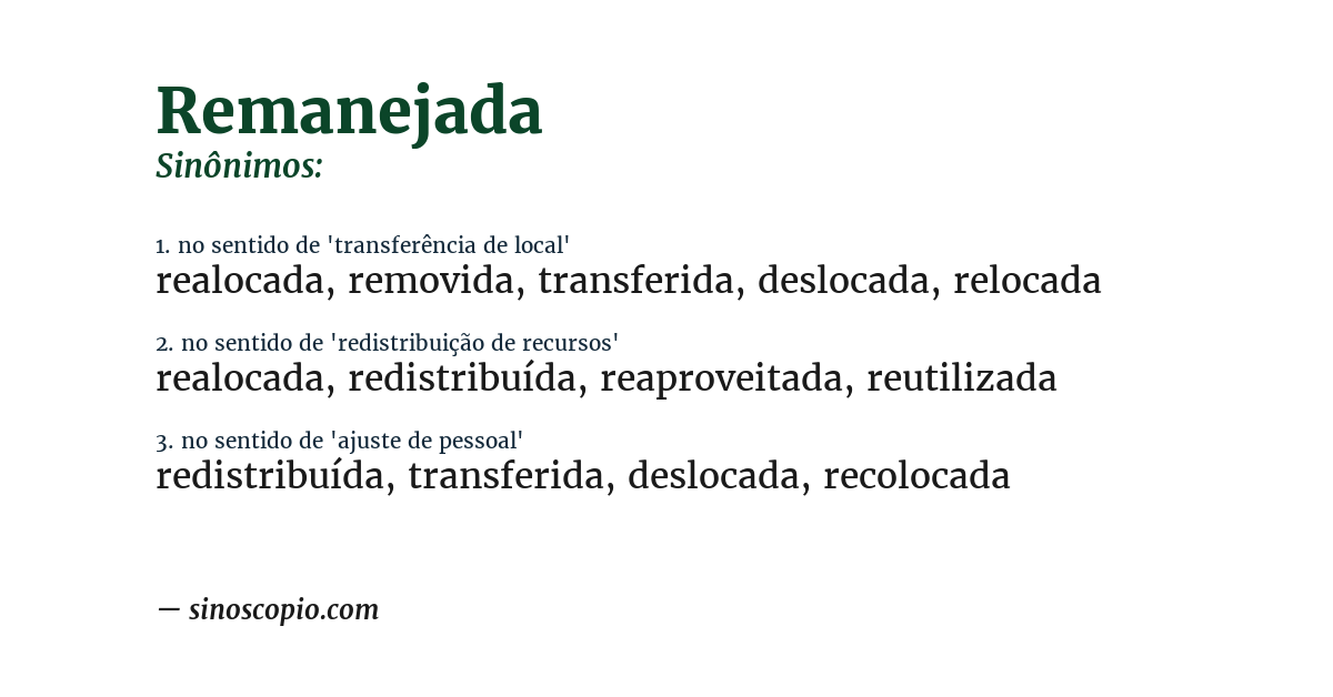 Sinônimo de remanejada