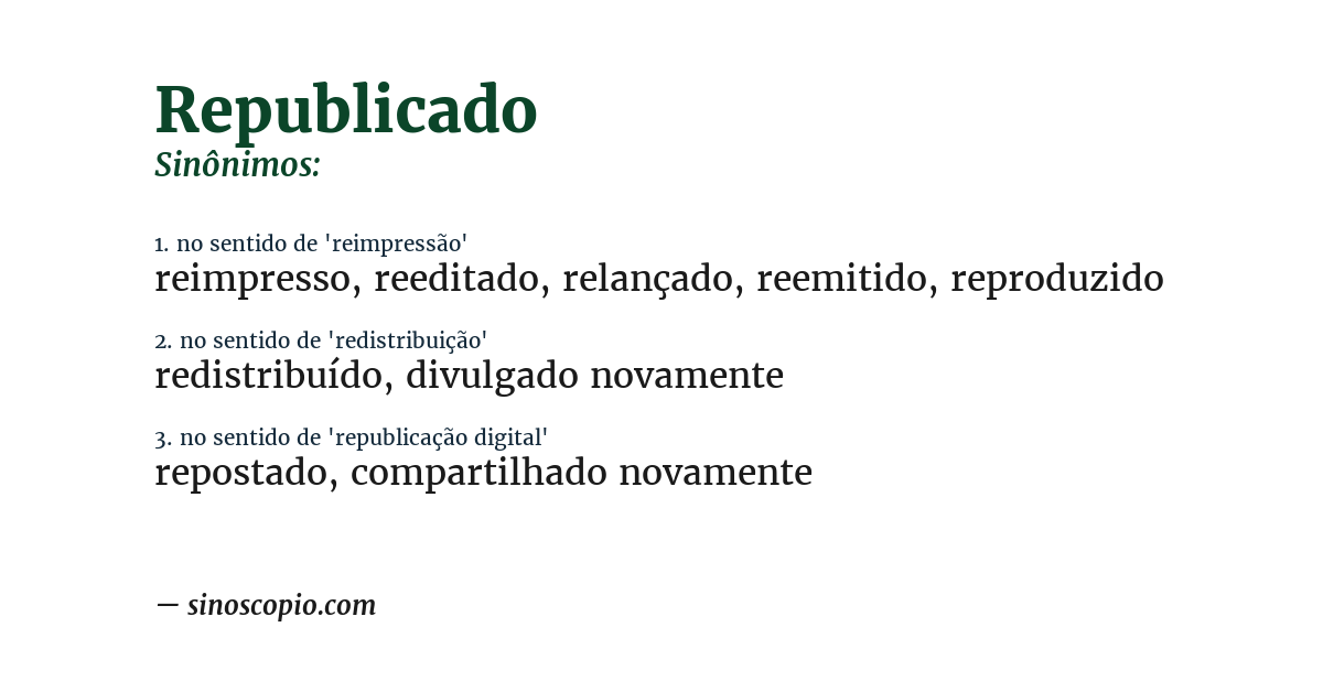 Sinônimo de republicado