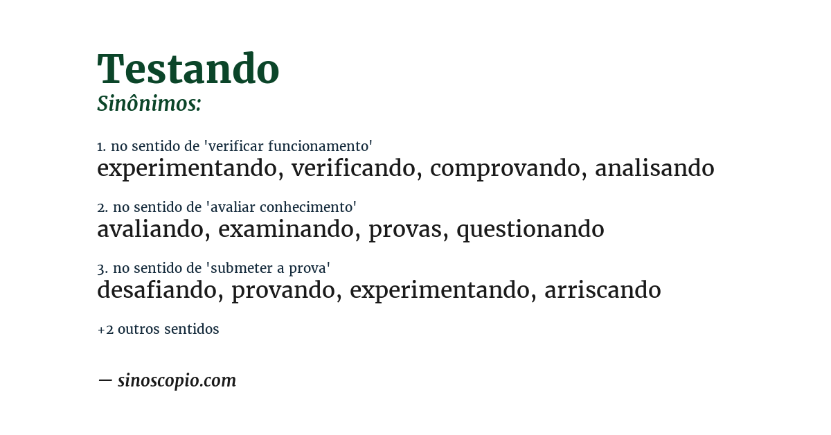 Sinônimo de testando