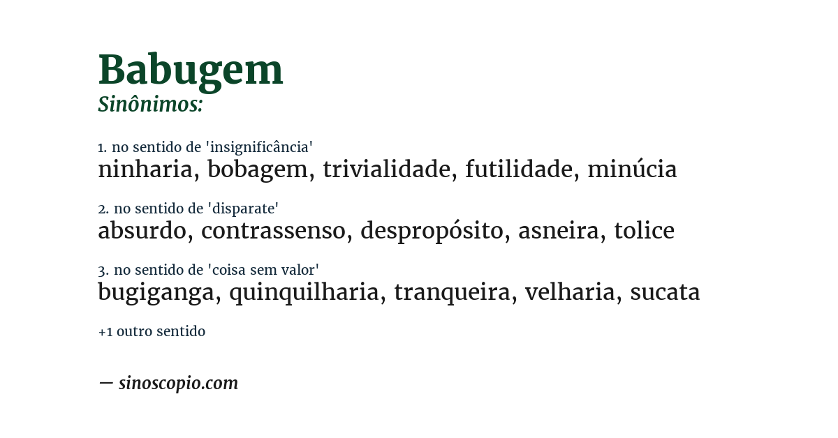 Sinônimo de babugem