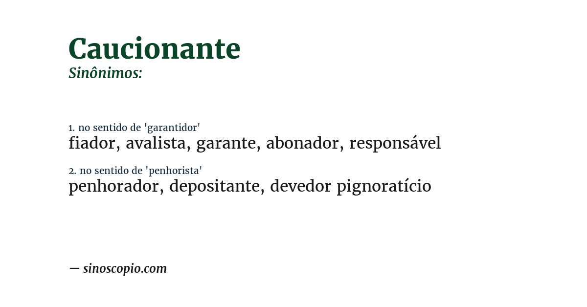 Sinônimo de caucionante