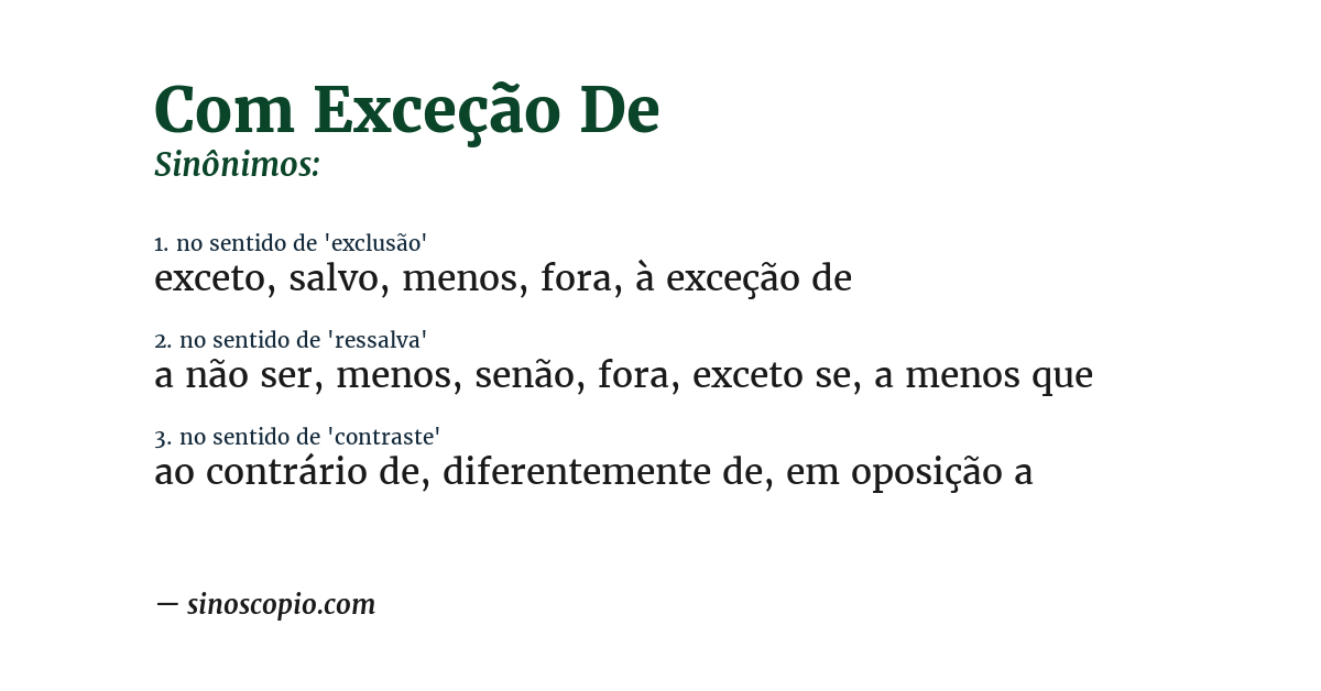 Sinônimo de com exceção de