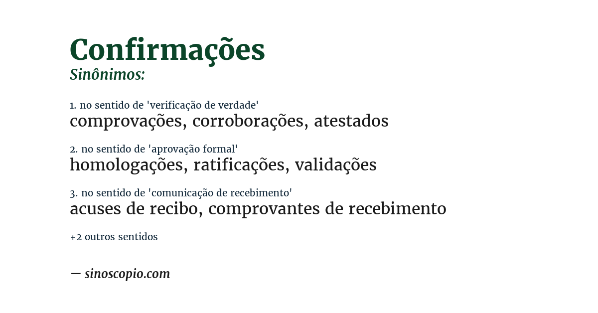 Sinônimo de confirmações