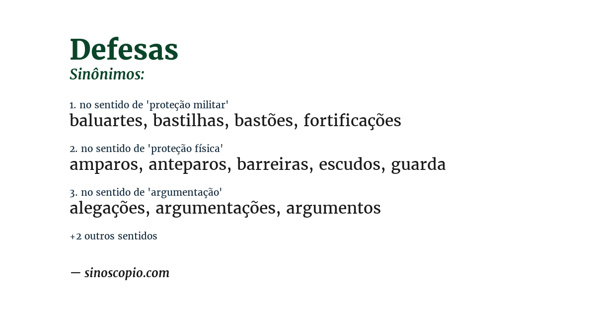 Sinônimo de defesas