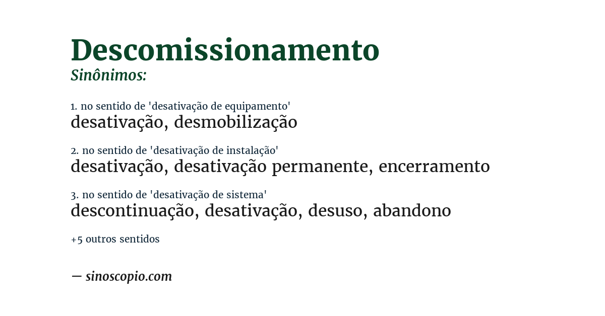 Sinônimo de descomissionamento