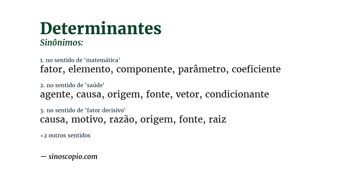 Sinônimo de determinantes