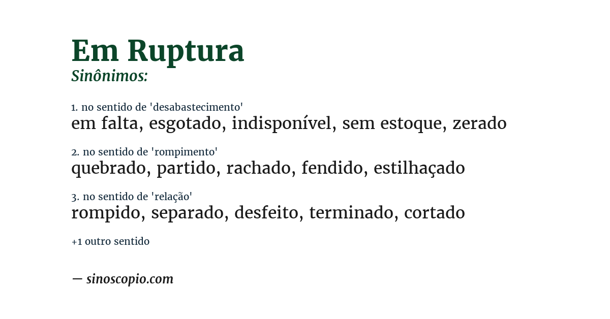 Sinônimo de em ruptura