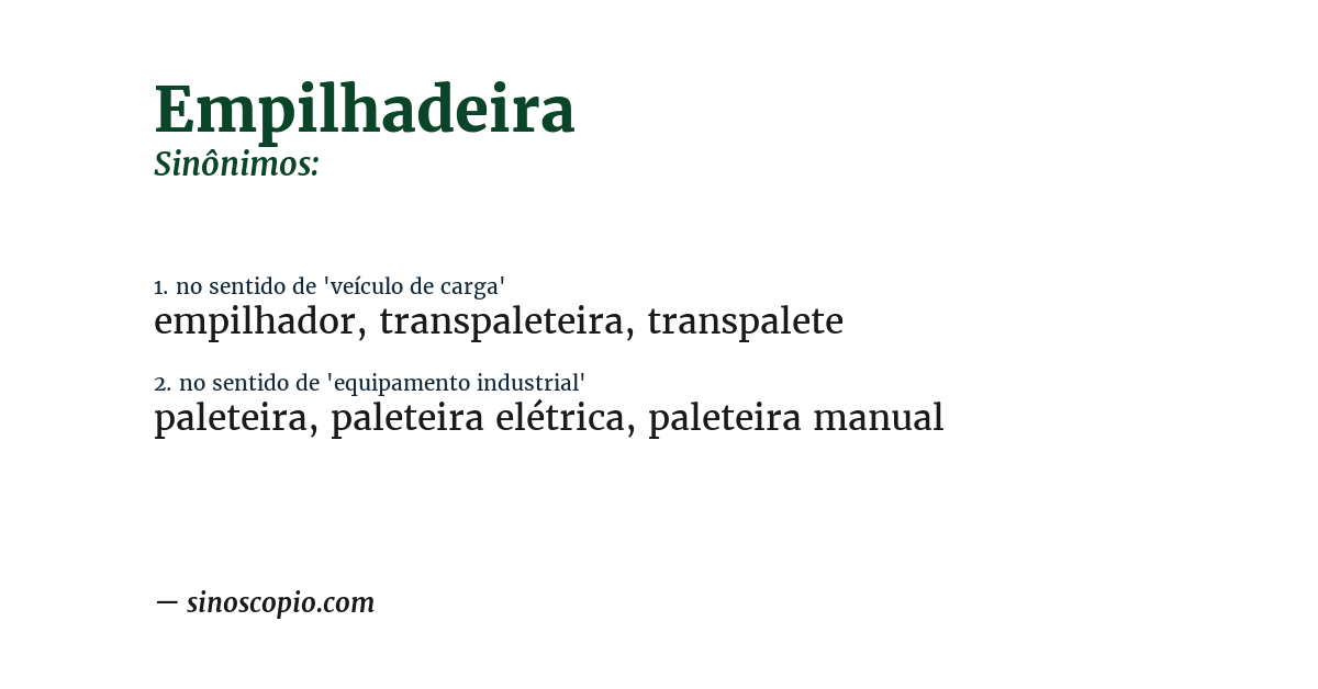 Sinônimo de empilhadeira
