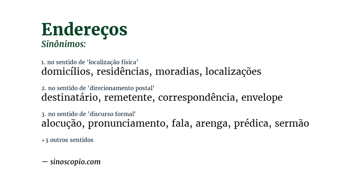 Sinônimo de endereços