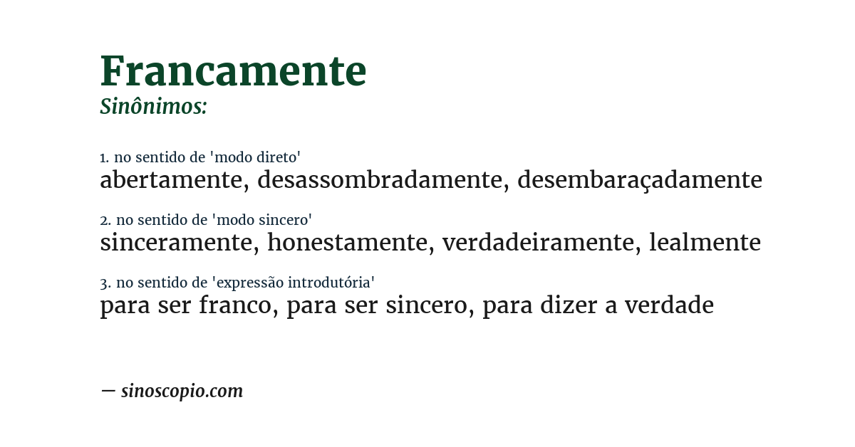 Sinônimo de francamente