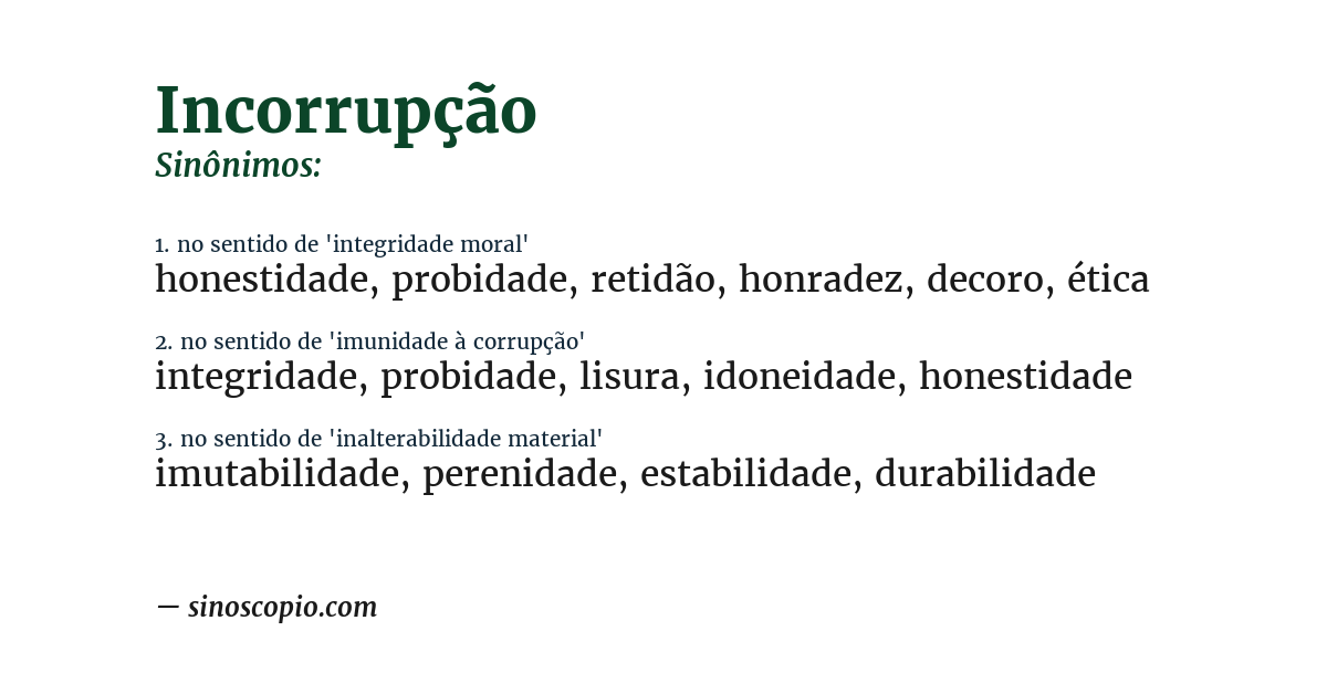 Sinônimo de incorrupção
