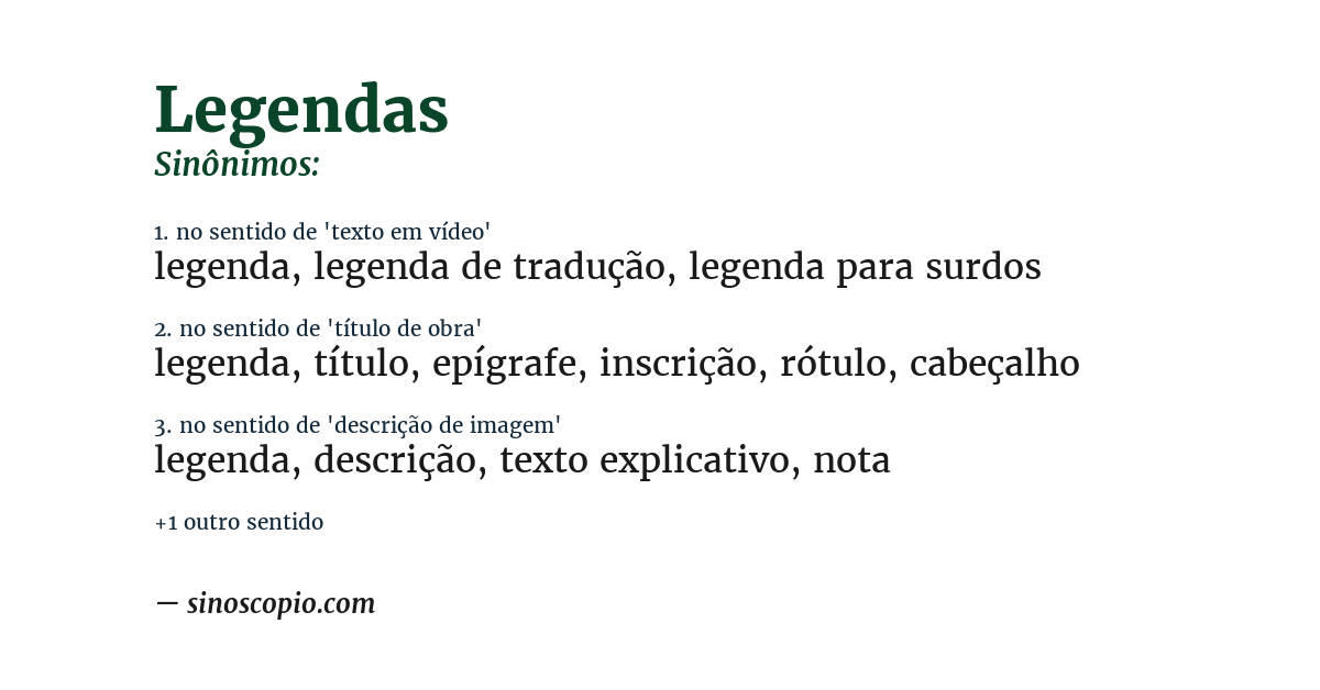 Sinônimo de legendas