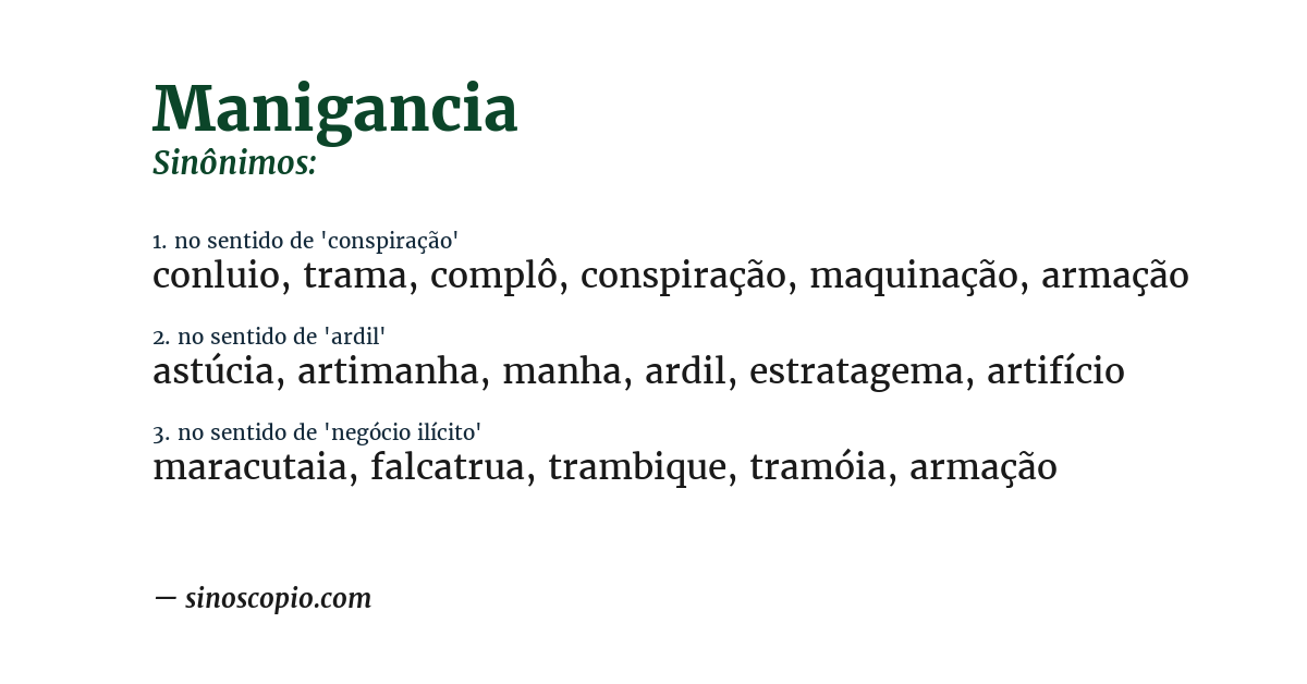 Sinônimo de manigancia