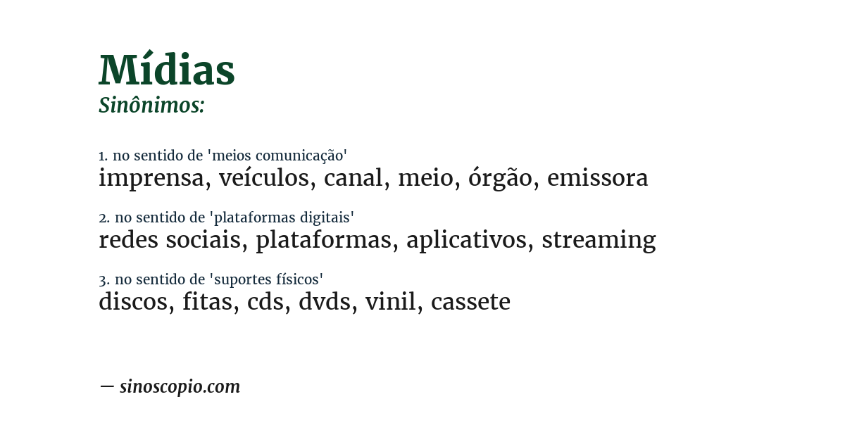 Sinônimo de mídias
