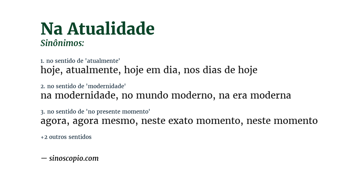 Sinônimo de na atualidade
