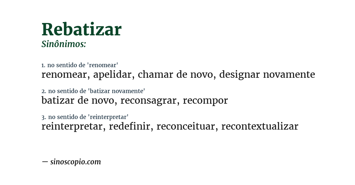Sinônimo de rebatizar