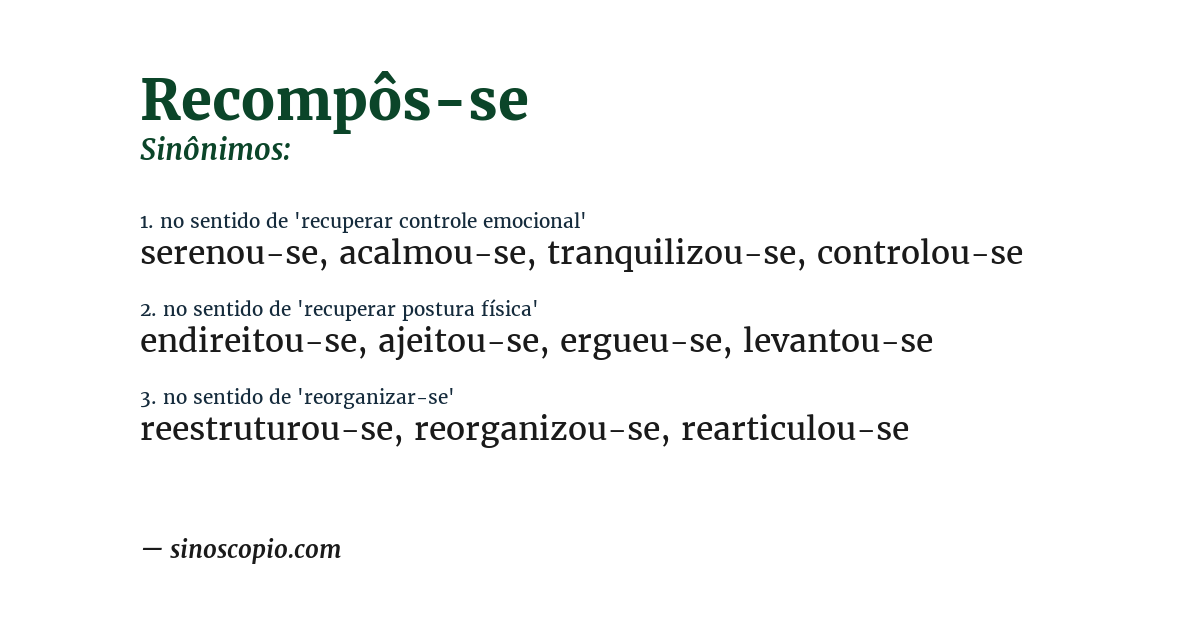 Sinônimo de recompôs-se