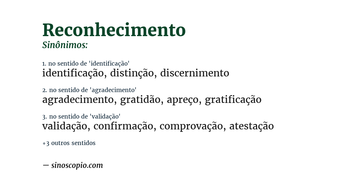 Sinônimo de reconhecimento