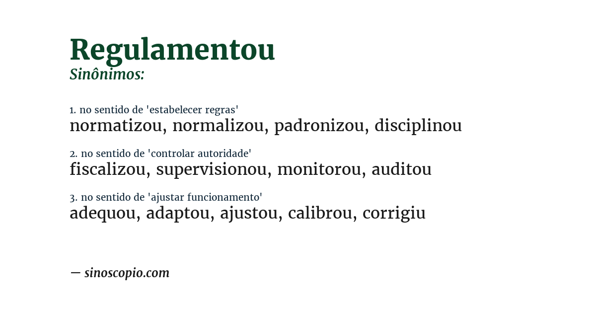 Sinônimo de regulamentou